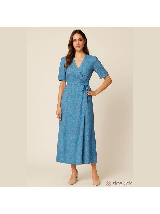 Louise Misha Dresses & Skirts - Louise Misha Sandhya Wrap Maxi Dress Almond Bohemian Hindi Blue Floral 2
